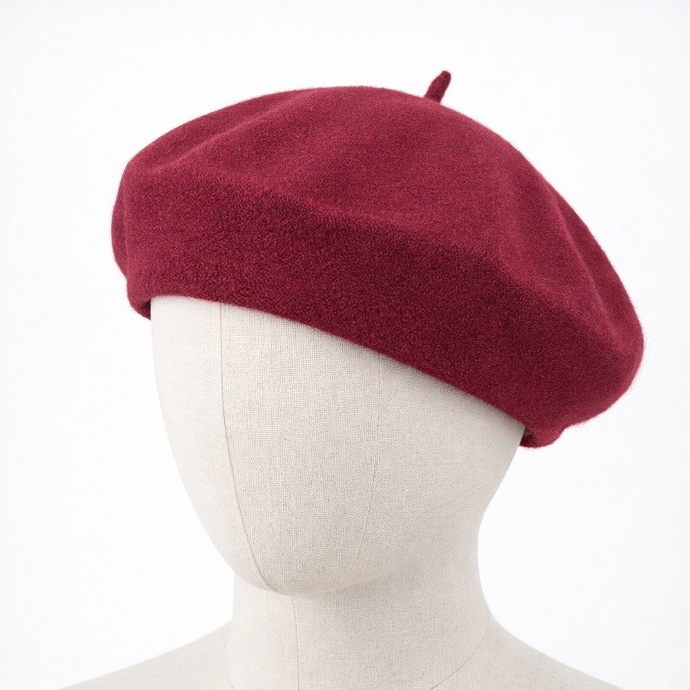 Womens Classic French‎ Wool Beret Hat One Size Maroon Knit Paris Fashion Winter